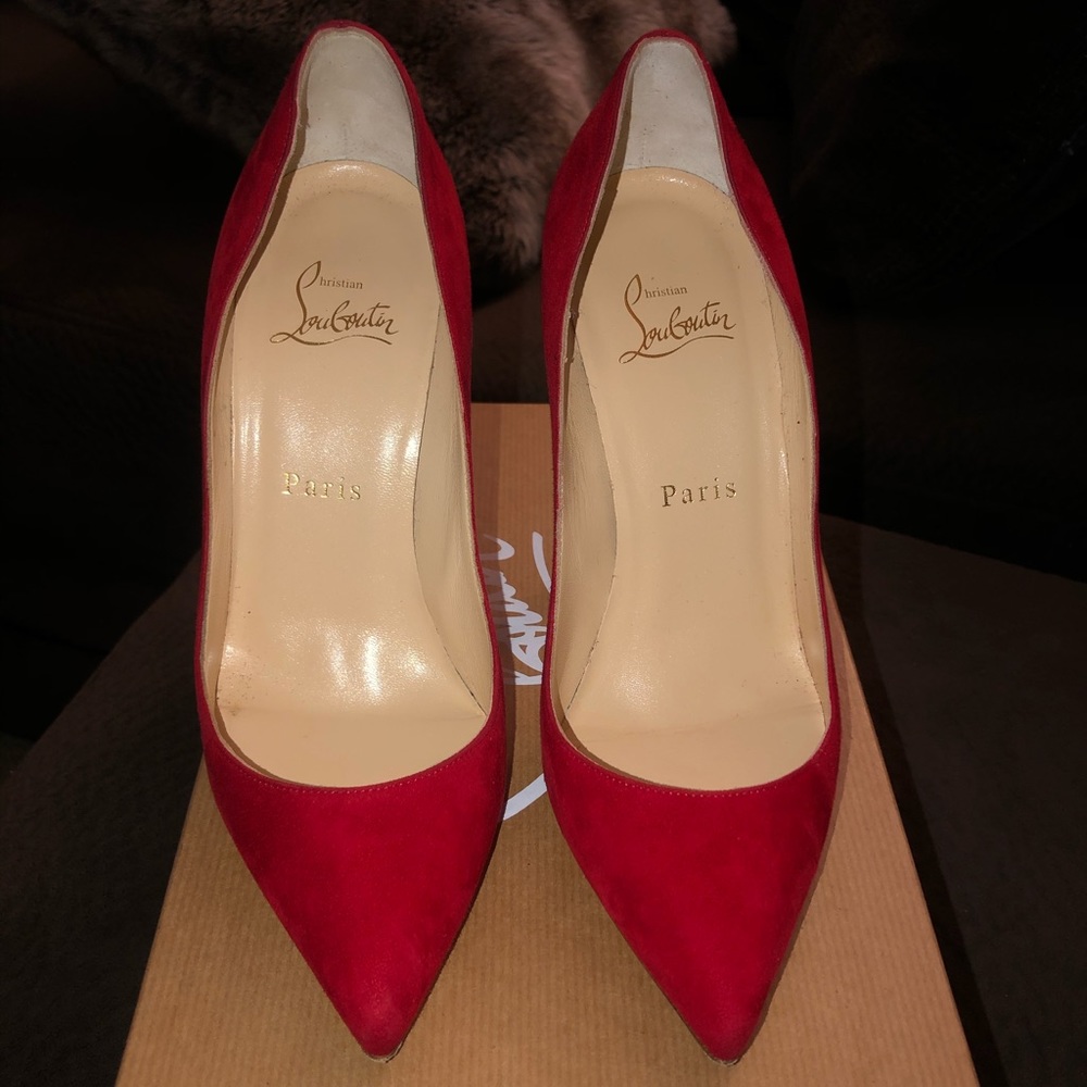 Christian Louboutin Red Pointed-Toe Suede Pumps